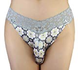 aishani Sissy Pouch Panties Men's Lace Thong G-String Bikini Briefs Hipster Girly Underwear Sexy For Men VC (L, Multi/Grey)