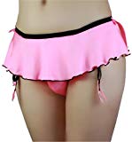 SISSY pouch panties men's skirted mooning bikini briefs gay underwear sexy for men (M, pink)