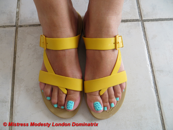 Yellow Sandals Blue Nails