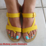 Blue toenails yellow sandals Sinful Sunday